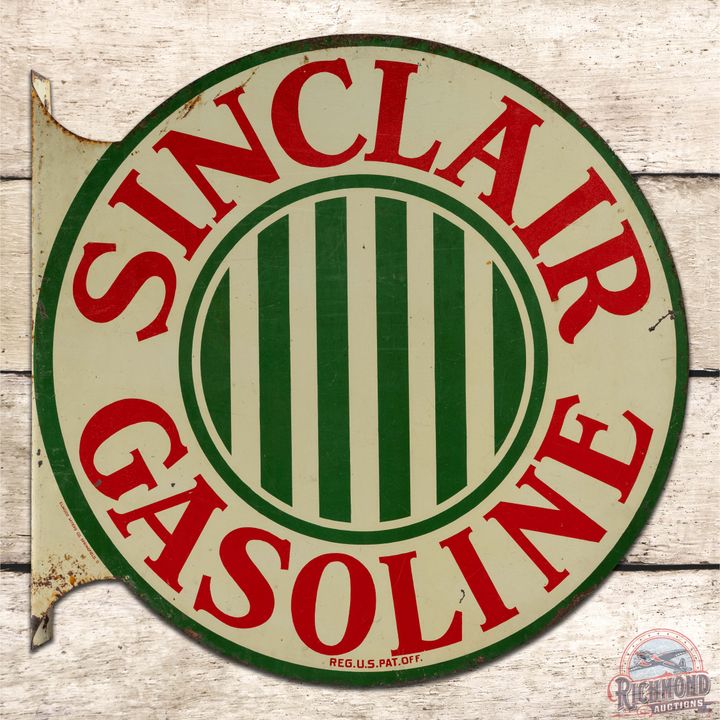 Sinclair Gasoline Double Sided Tin Flange Sign w/ Bar Logo