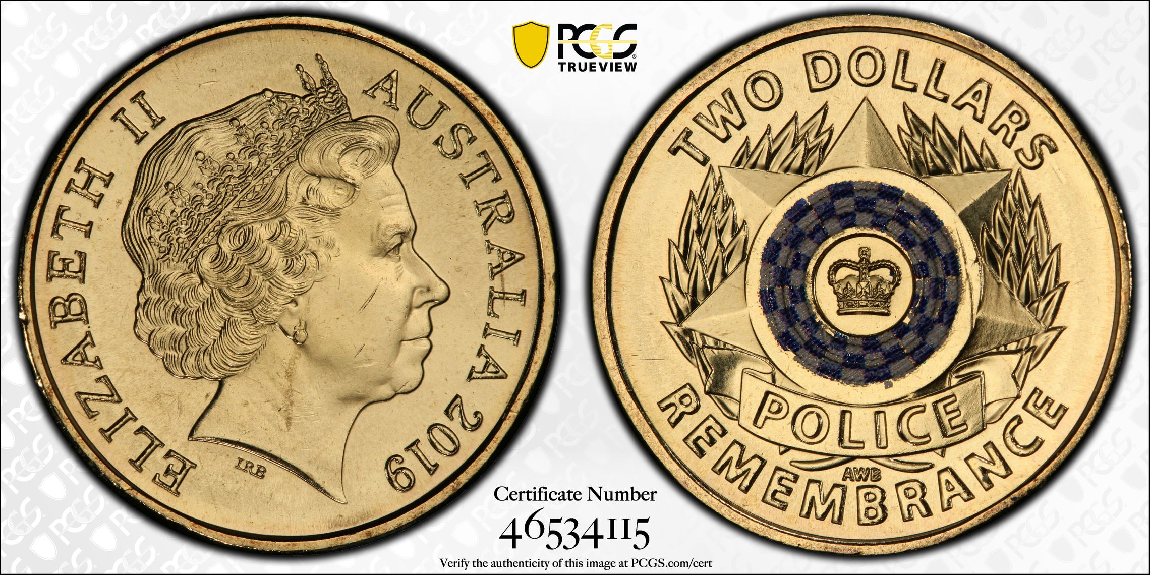 Police Remembrance Colorized, Two Dollar, 2019, PCGS MS66