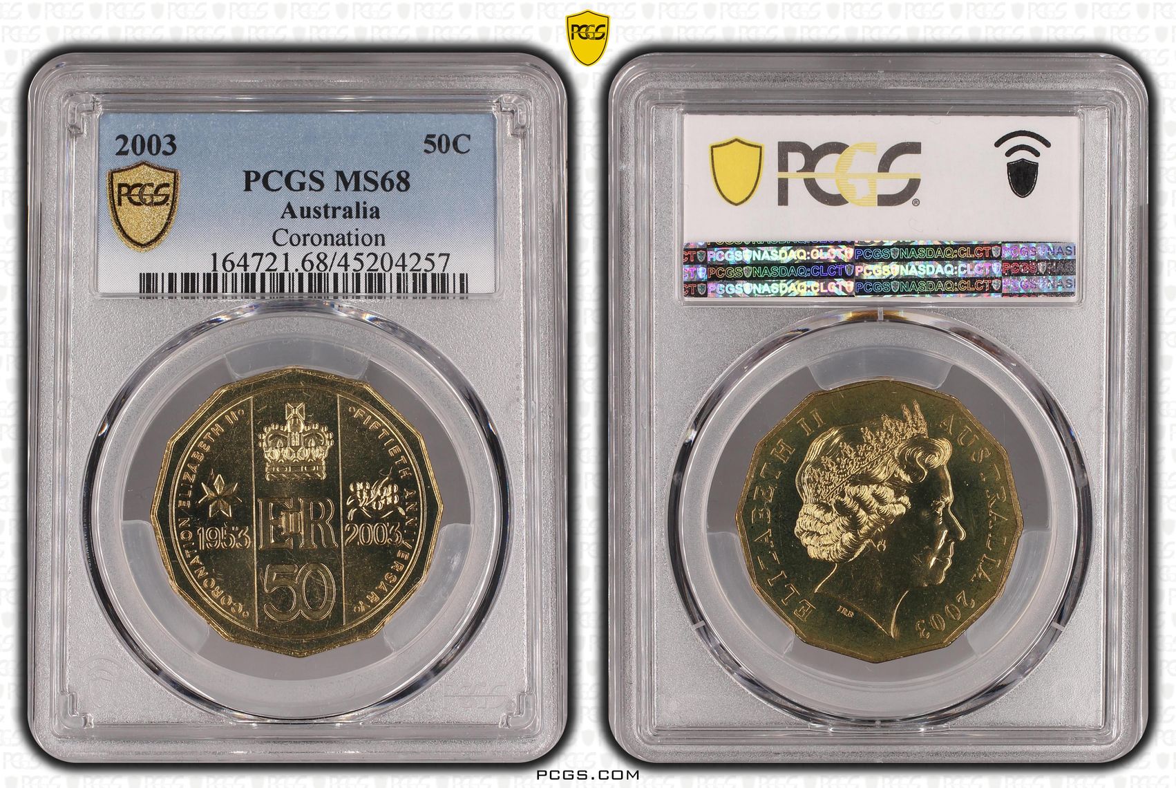 2003 Australian Fifty Cent, 50c Coronation PCGS - MS68 -257