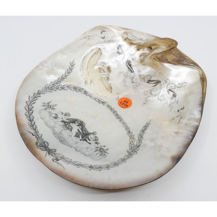 Antique European Engraved Abalone Large Shell- 9.5''
