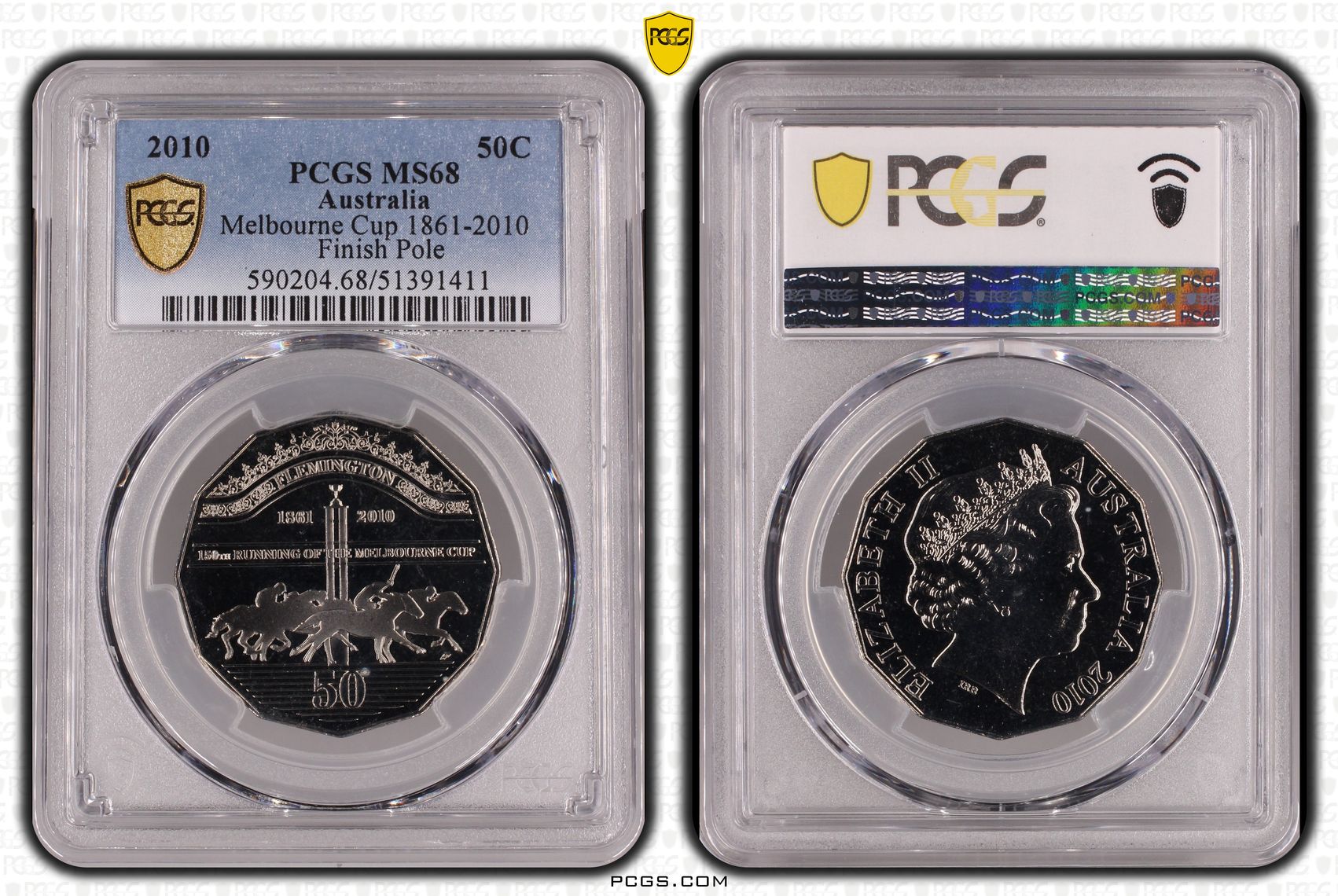 Melbourne Cup 1861-2010 Finish Line, Fifty Cent, 2010, PCGS MS68