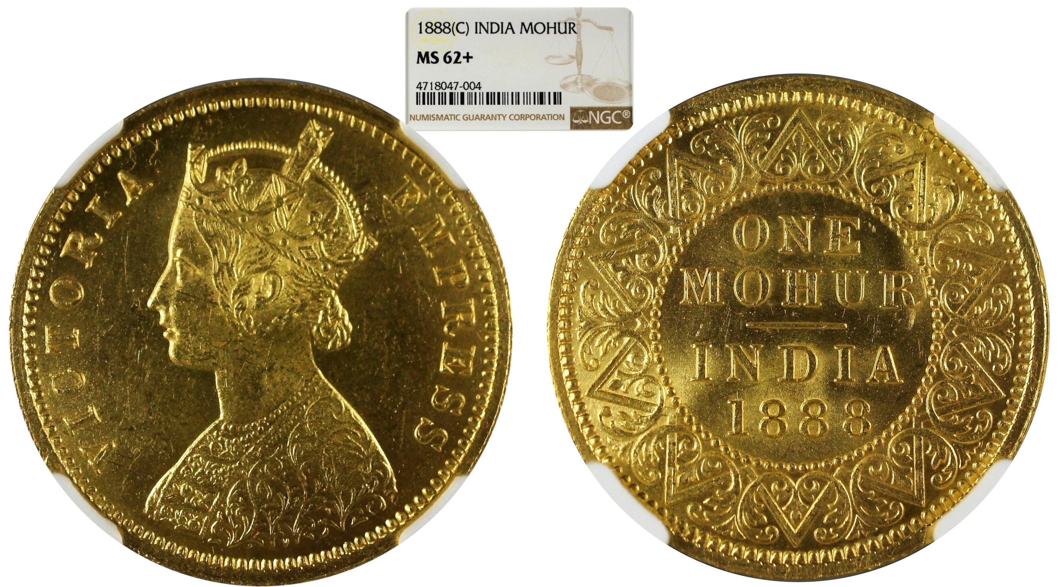 India British 1888 C Gold Mohur NGC MS62+ - Beautiful Coin - Rare