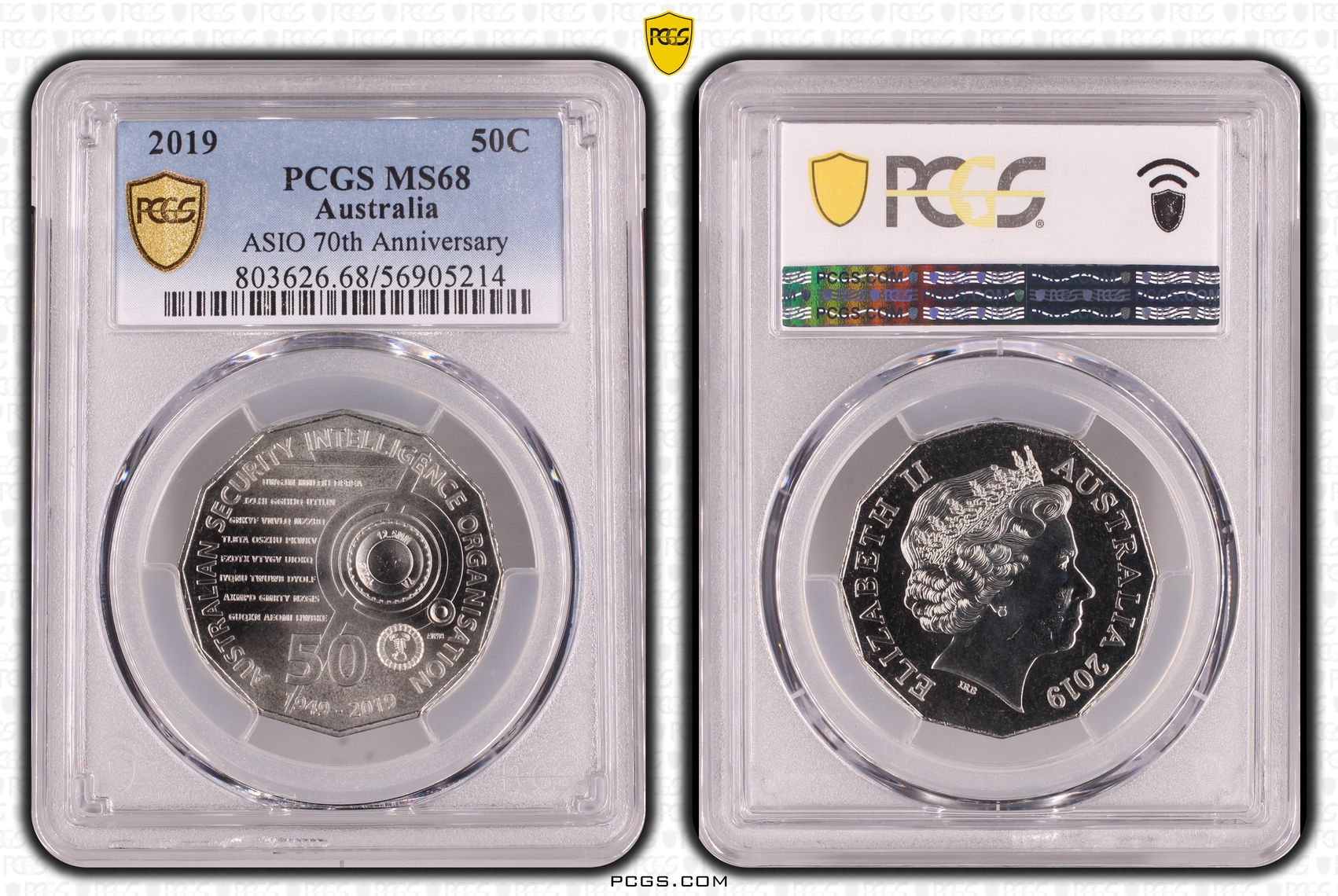 ASIO 70th Anniversary, Fifty Cent, 2019, PCGS MS68