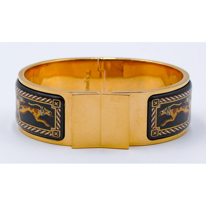 Hermes Enameled Egyptian Dog Cuff Bracelet in Box .75'' Thick