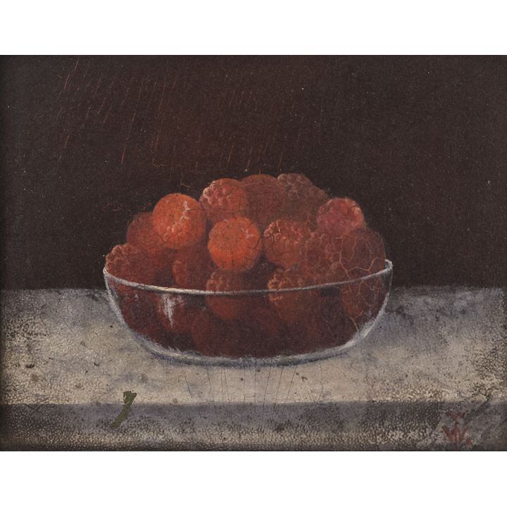 American School 19th Cent. Bowl of Raspberries Oil