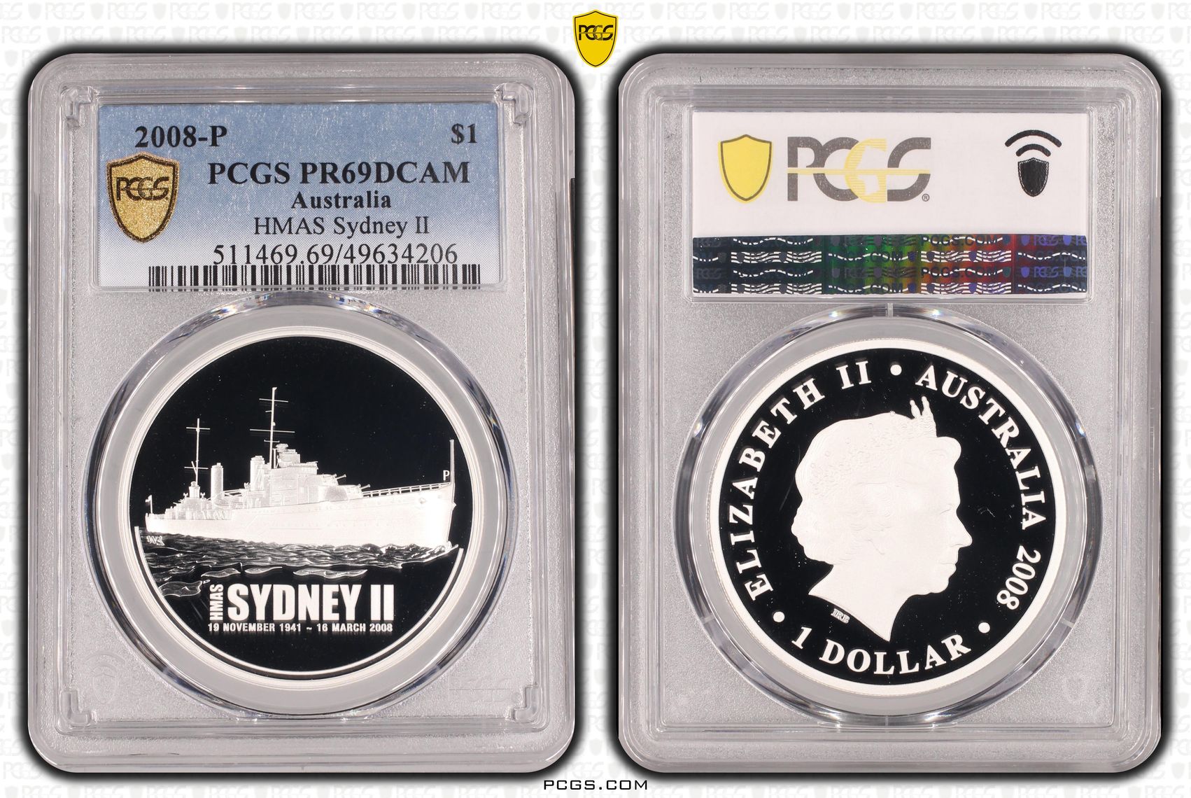 HMAS Sydney II , One Dollar, 2008-P, PCGS PR69DCAM