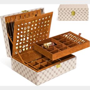 ADOWES 4 LAYER JEWELRY BOX FOR WOMEN JEWELRY ORGANIZER FOR EARRINGS NECKLACE RINGS BRACELETS PU SURFACE EARRING HOLDER ORGANIZER W