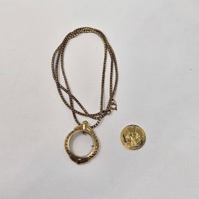 14K Yellow Gold Franklin Mint Eagle Coin with Sterling Bezel & Chain