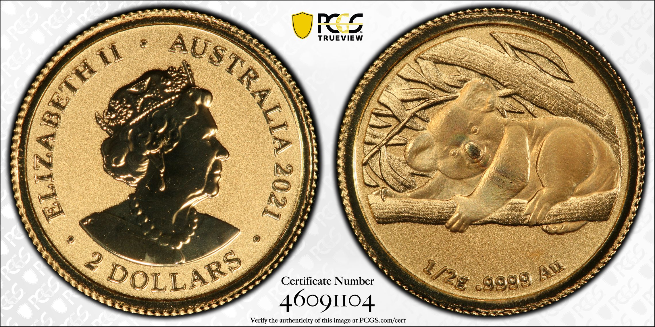 Koala, 12/0, Two Dollars, 2021, PCGS MS69