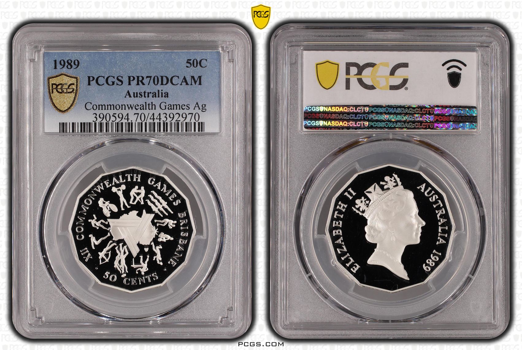 1989 Australia Fifty Cent, 50c Silver Proof Commonwealth Games PCGS - PR70DCAM POP 23/0 -970