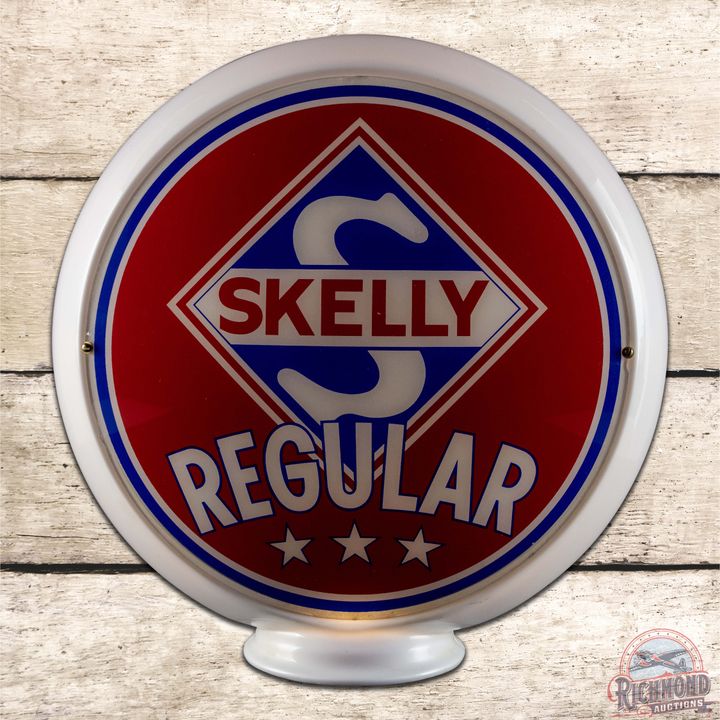 Skelly Regular Gasoline 13.5" Milk Glass Gas Pump Globe Complete