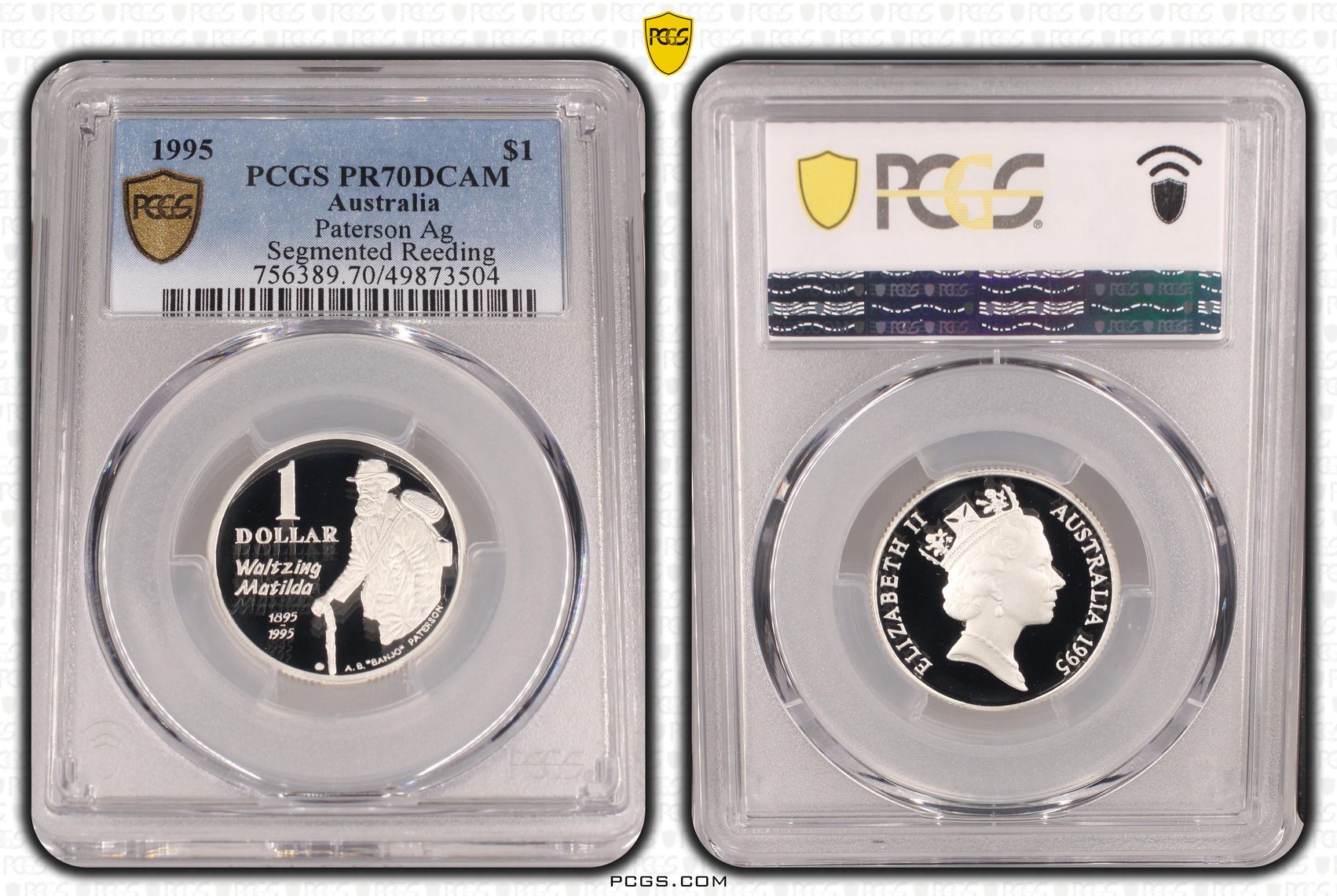 Paterson Ag - Segmented Reeding POP 26/0, One Dollar, 1995, PCGS PR70DCAM