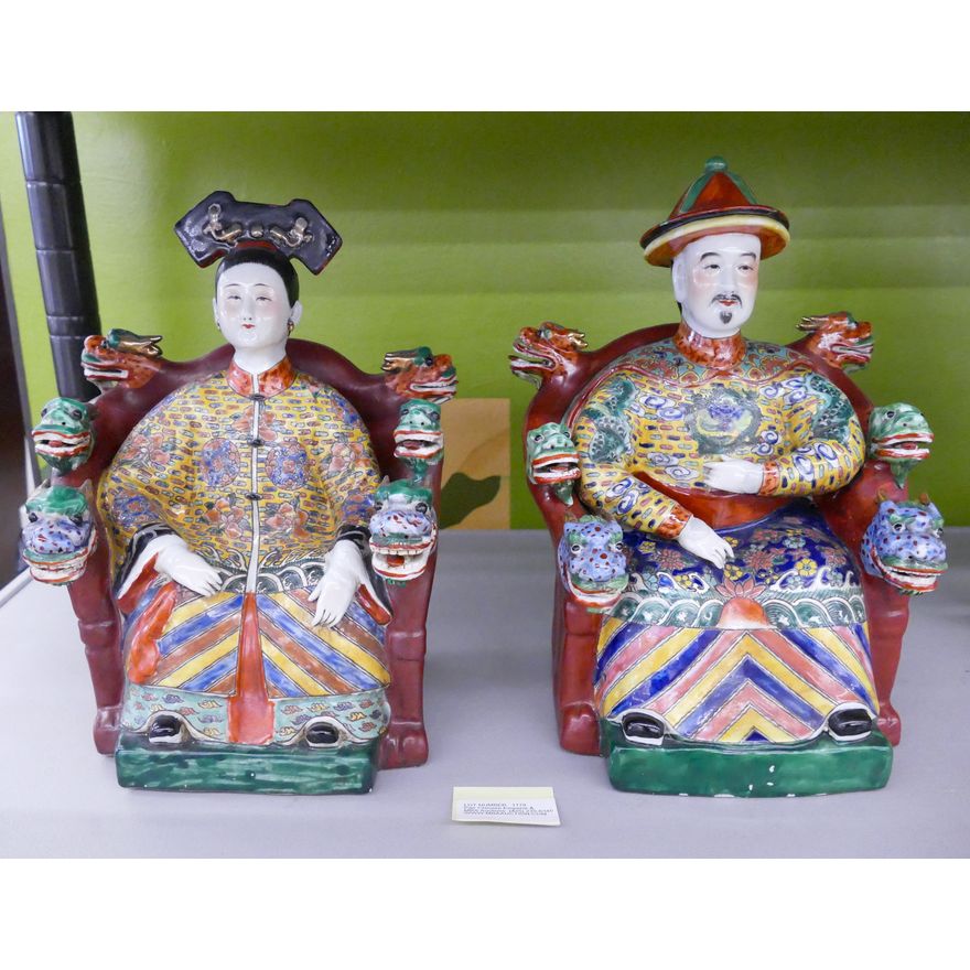 Pair Chinese Emperor & Empress Porcelain Figures- 12''