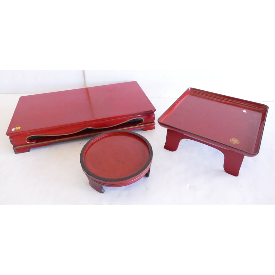 3pc Japanese Red Lacquered Stands- 10-25'' long