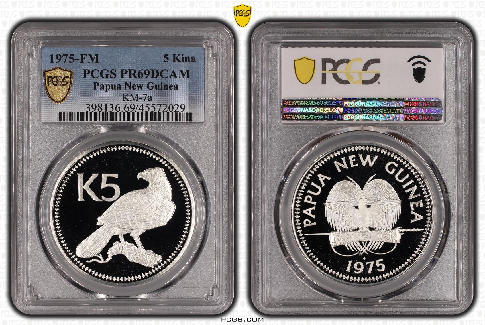 Papua New Guinea, KM-7a, POP 10/0, Five Kina, 1975-FM, PCGS PR69DCAM