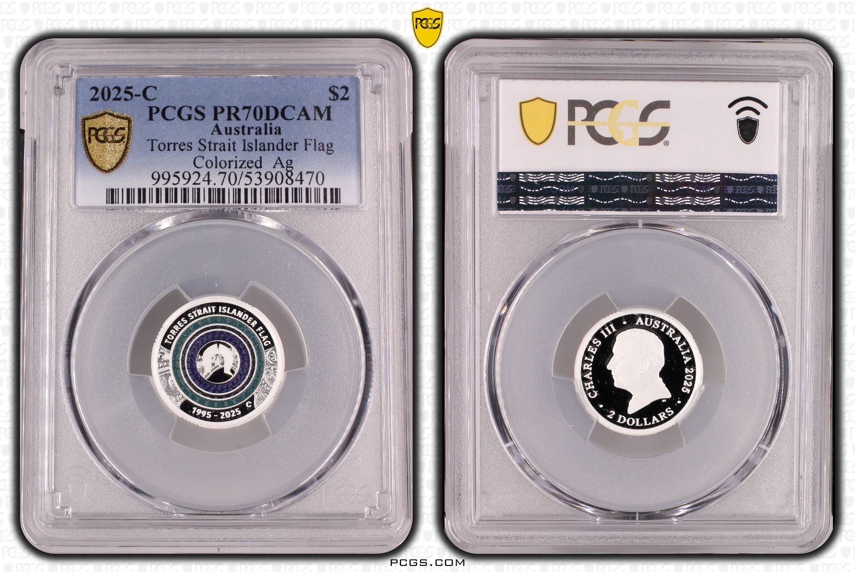 Torres Strait Islander Flag Colourised Silver, Two Dollar, 2025-C, PCGS PR70DCAM