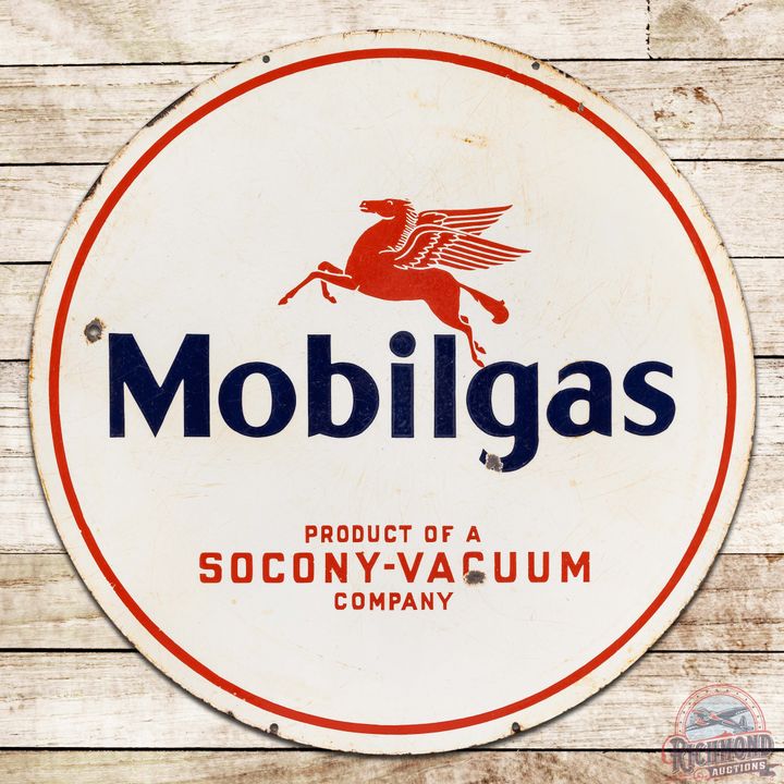 Mobilgas Socony Vacuum 30" DS Porcelain Sign w/ Pegasus