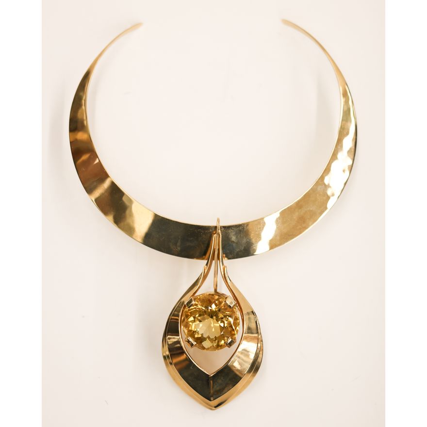 Modernist 14k Citrine Pendant Choker Necklace