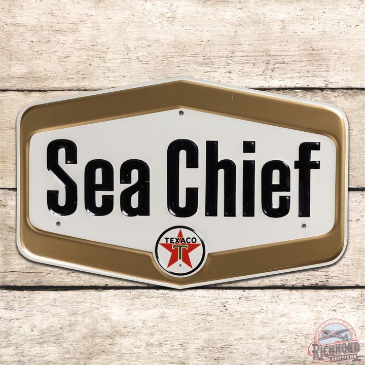 Sea Chief Gasoline Emb. Single Sided Tin Pump Plate Sign