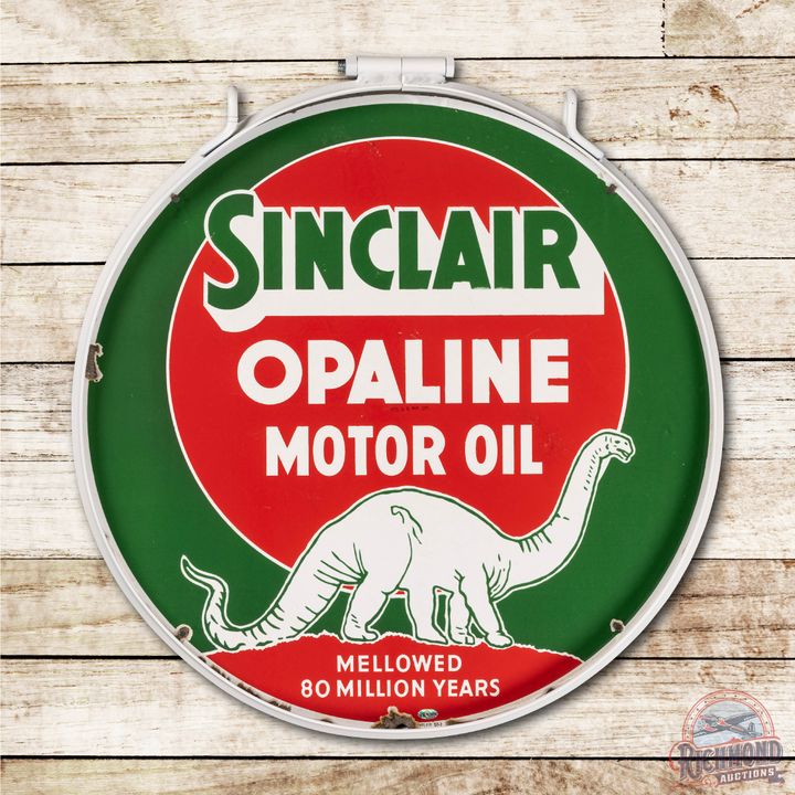 24" Sinclair Opaline Motor Oil & White Dino Double Sided Porcelain Sign