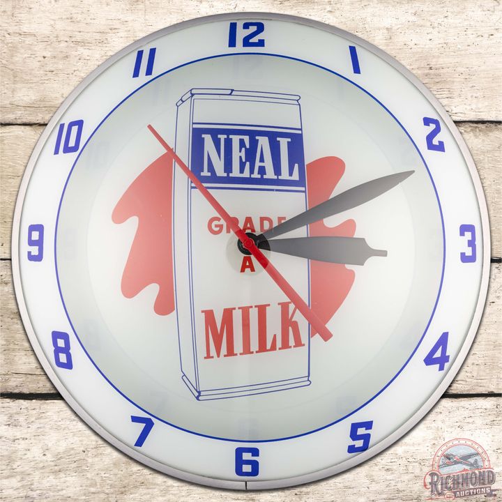 Neal Grade A Milk 15" Double Bubble Advertising Clock w/ Carton