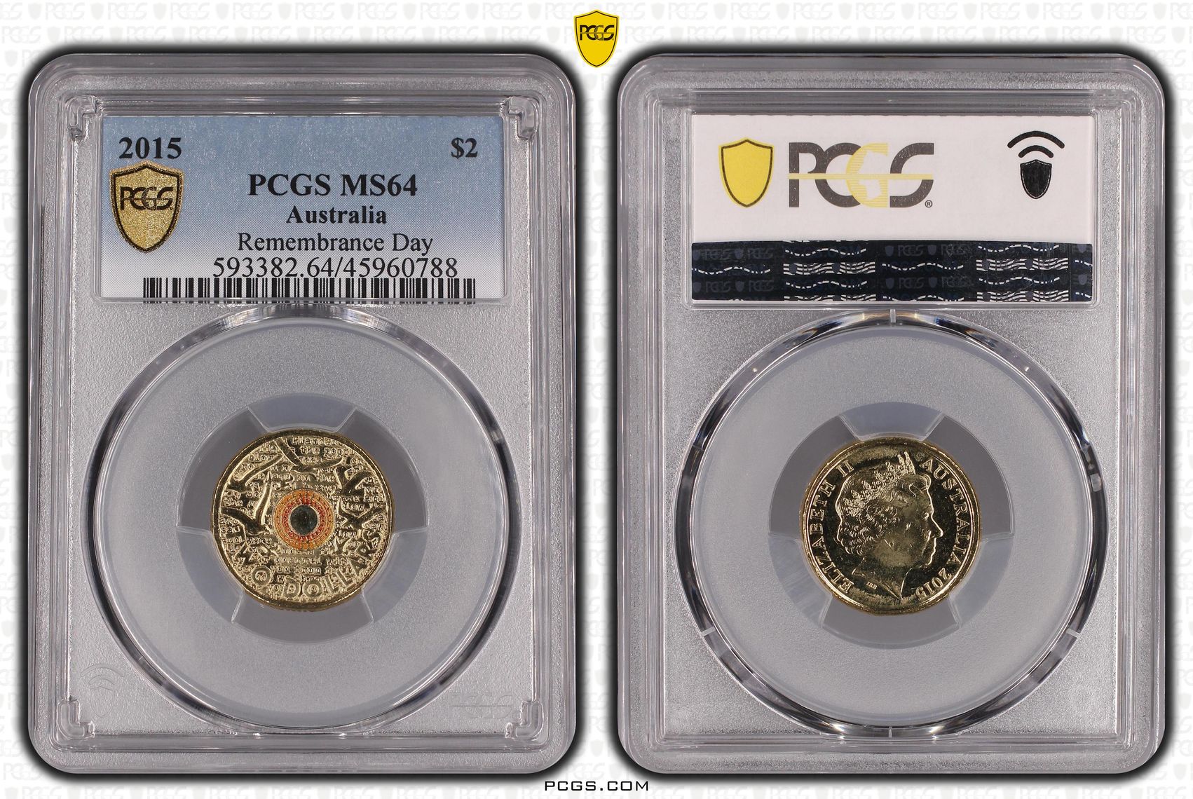 409 · Elizabeth II, Remembrance Day Colorized - In Flanders Fields , Two Dollar, 2015, PCGS MS64