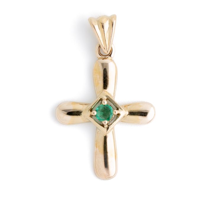 Emerald 9ct Gold Cross Pendant