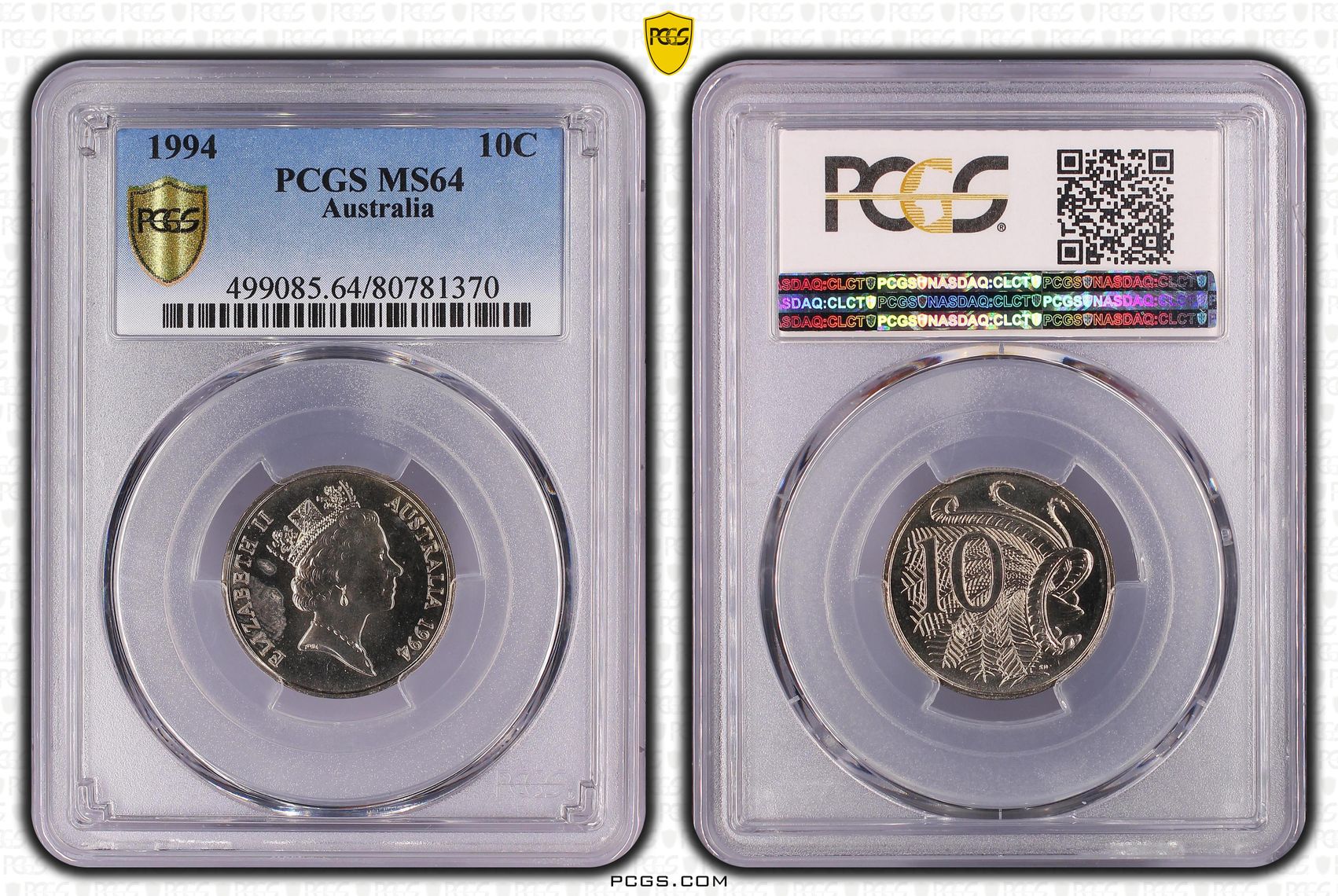 224 · Elizabeth II,  , Ten Cent, 1994, PCGS MS64