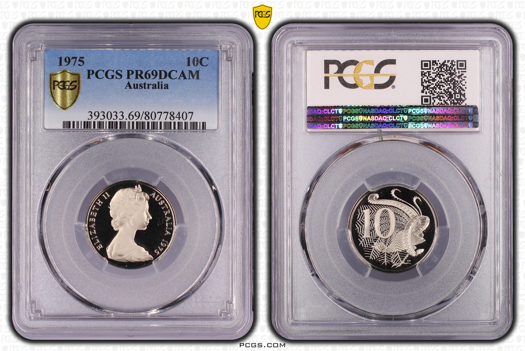 Elizabeth II, Ten Cent, 1975, PCGS PR69DCAM
