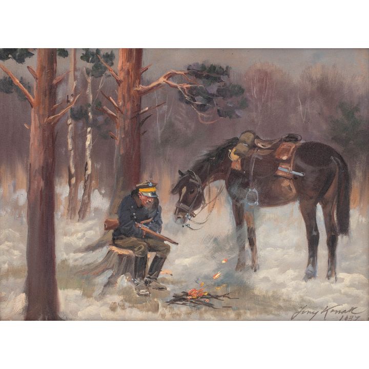 Jerzy Kossak | Ułan przy ognisku, 1937 r.