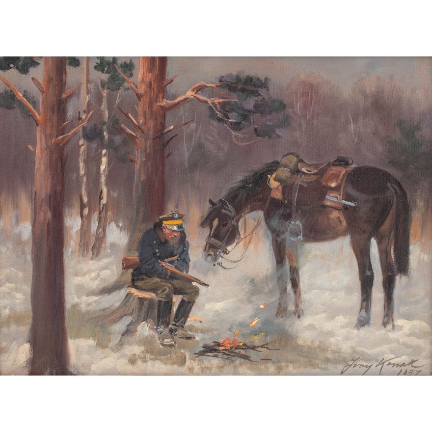 Jerzy Kossak | Ułan przy ognisku, 1937 r.