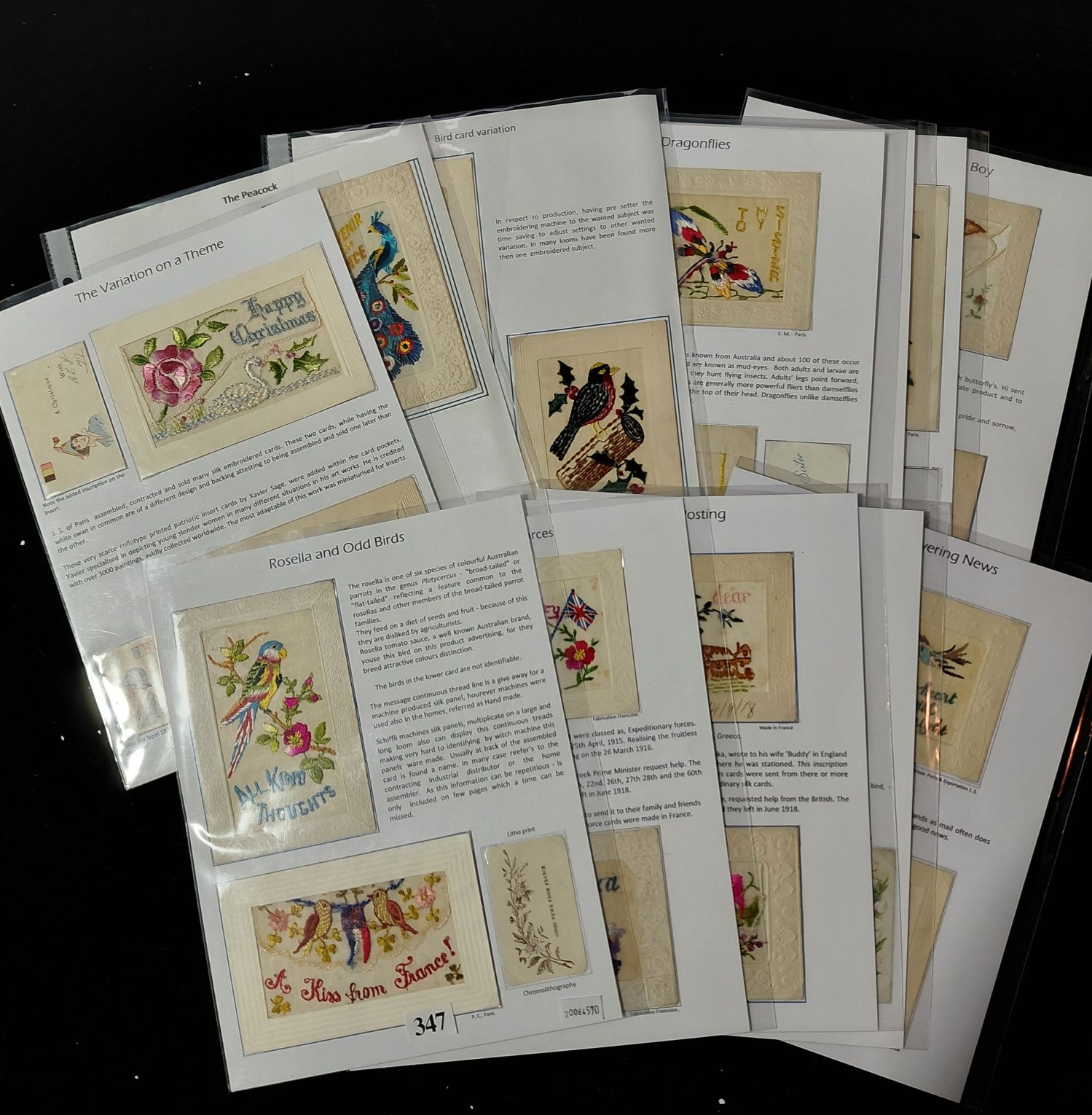 347 · SILK POSTCARDS - WWI BIRDS//INSECTS