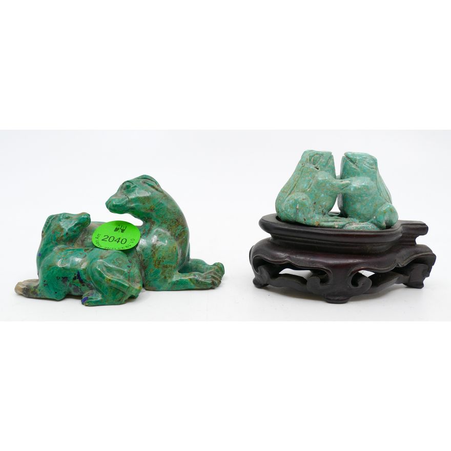 2pc Old Chinese Carved Turquoise Animal Figures 3'' Approx.