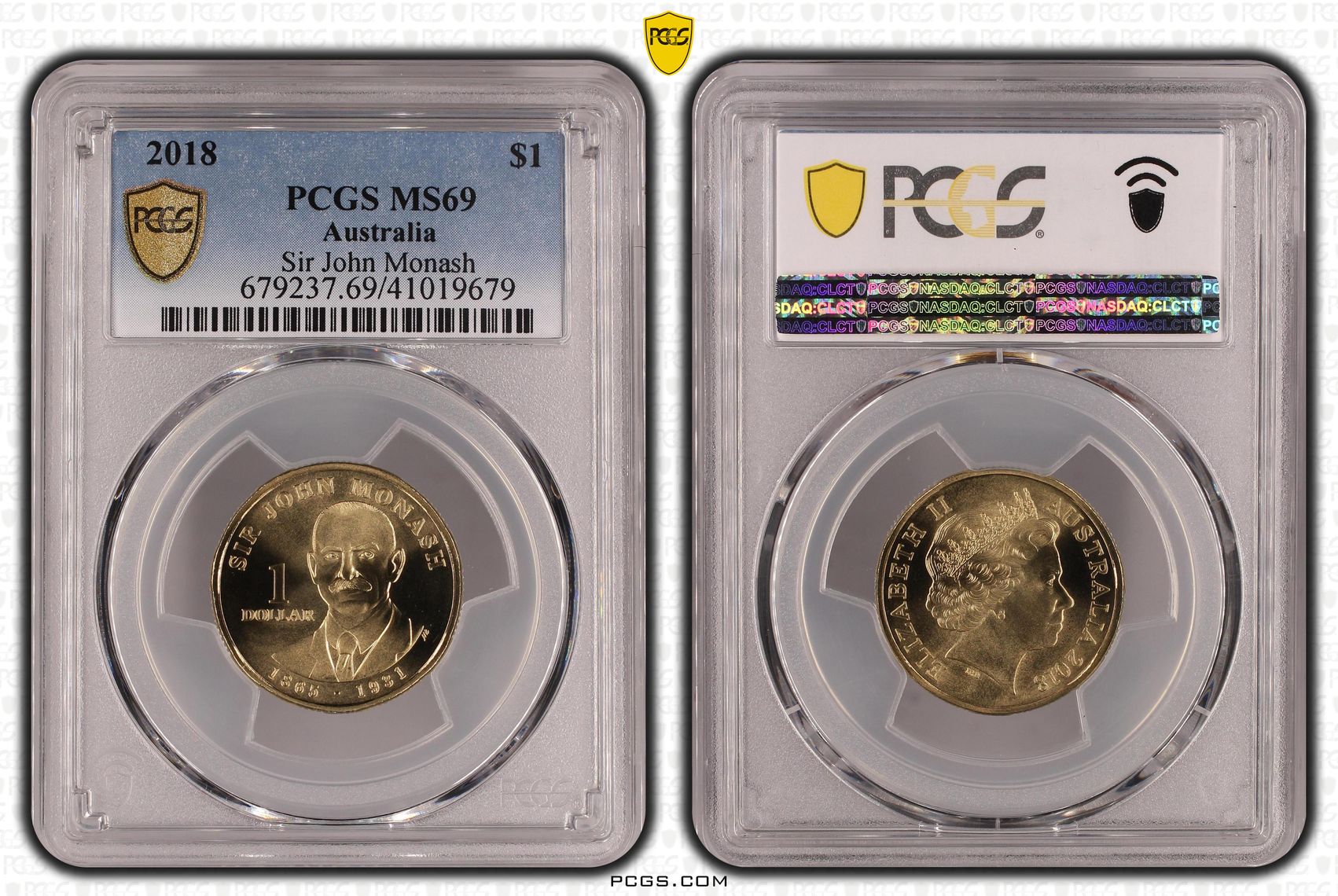 2018 Australia One Dollar, $1 Sir John Monash PCGS - MS69 POP 23/0 -679