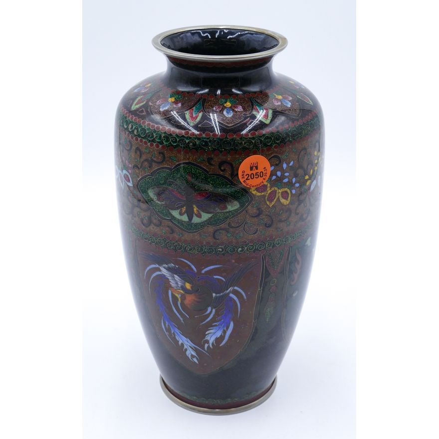 Fine Japanese Cloisonne Phoenix Vase 9.5''