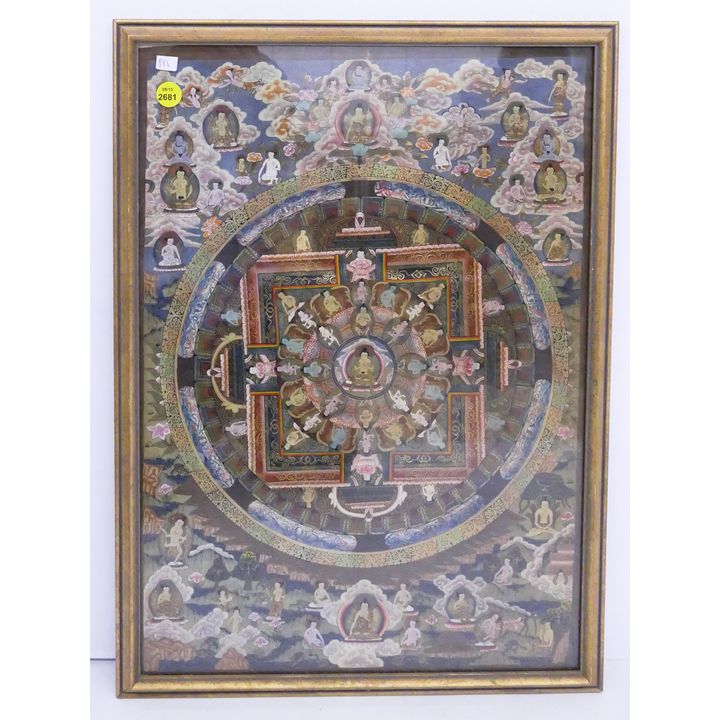 Old Tibetan Painted Thangka- 21x15'' framed