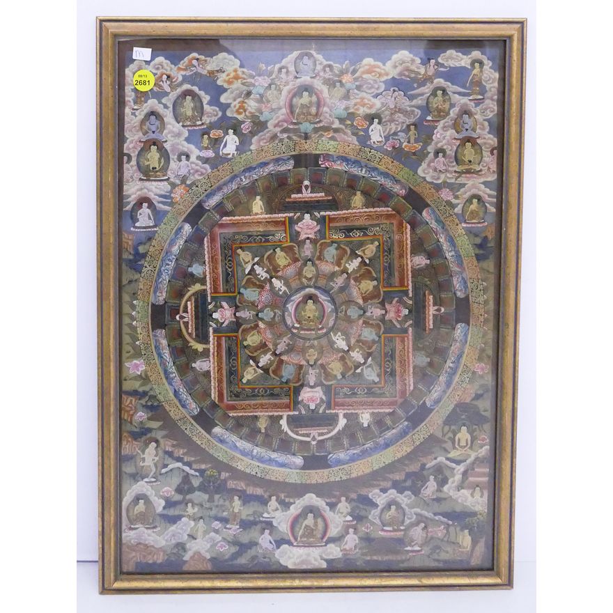 Old Tibetan Painted Thangka- 21x15'' framed