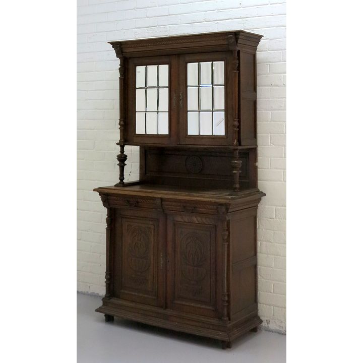 DUTCH OAK MIRRORED DOOR SIDEBOARD