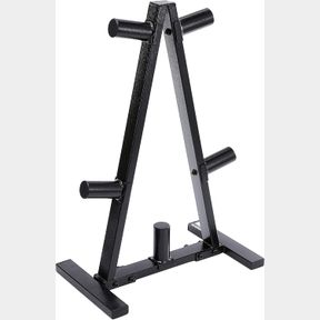 HOLDS 2-INCH OLYMPIC PLATES CAP BARBELL A FRAME OLYMPIC PLATE RACK, BLACK