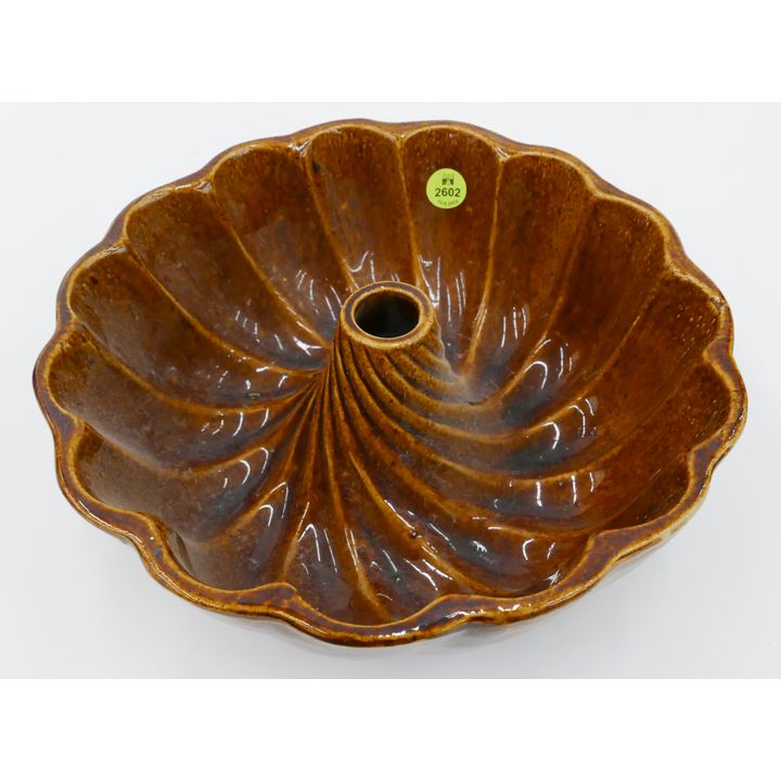 Antique Brownware Pottery Cake Mold- 10''