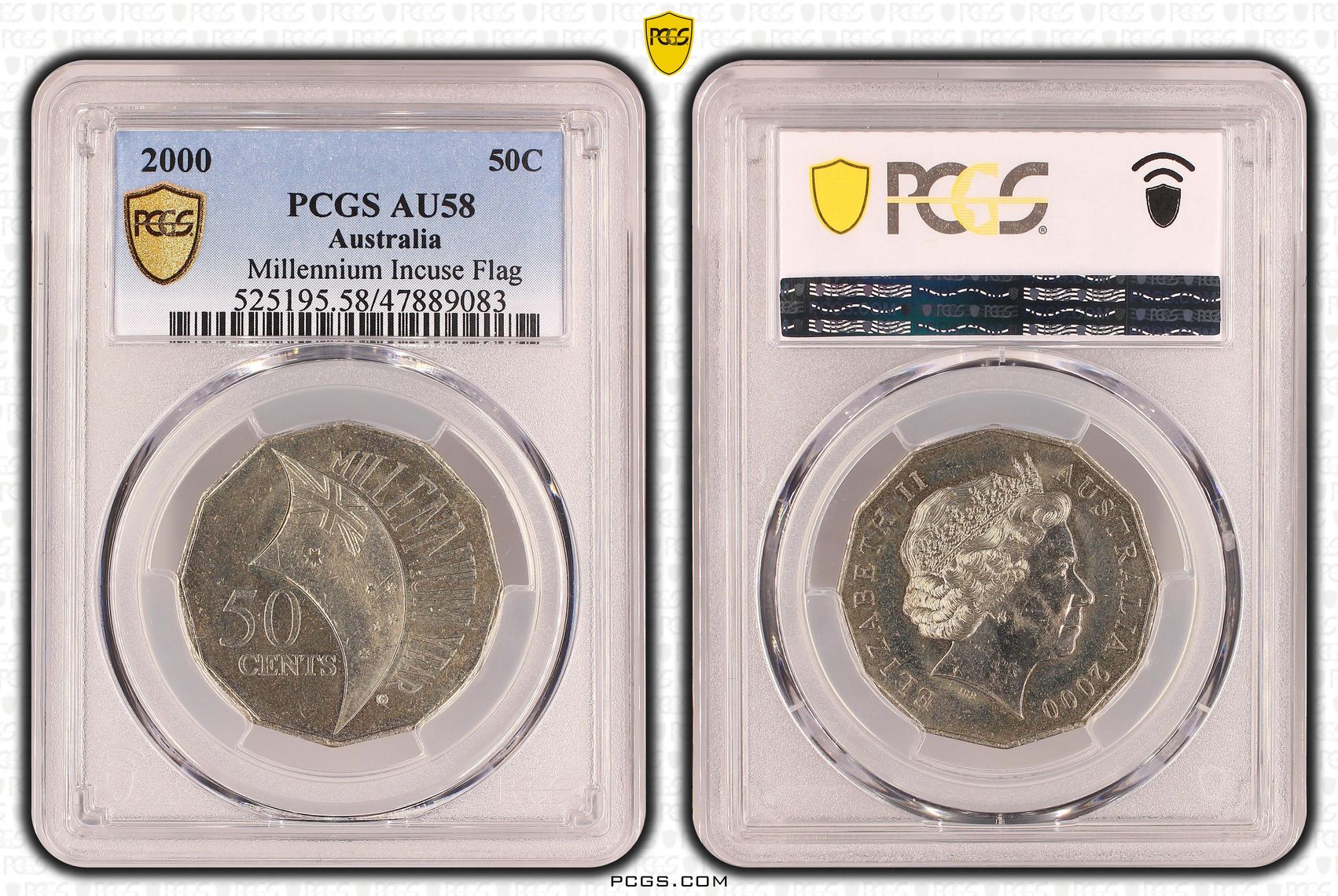 351 · Millennium Incuse Flag, Fifty Cent, 2000, PCGS AU58
