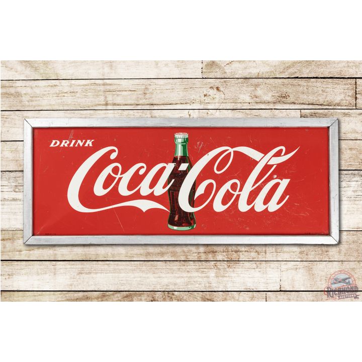 1950 5' Drink Coca Cola w/ Bottle Tin Sign & Wood Frame