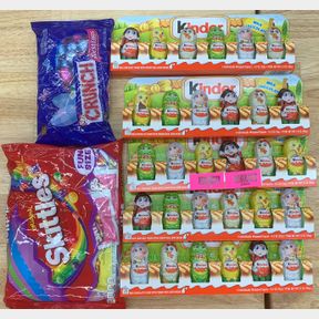 5X KINDER 6PACK CHOCOLATE, NESTLE CRUNCH EGGS & SKITTLES
