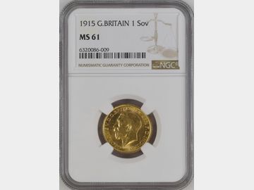 1915 GEORGE V LONDON MINT GOLD SOVEREIGN MS61
