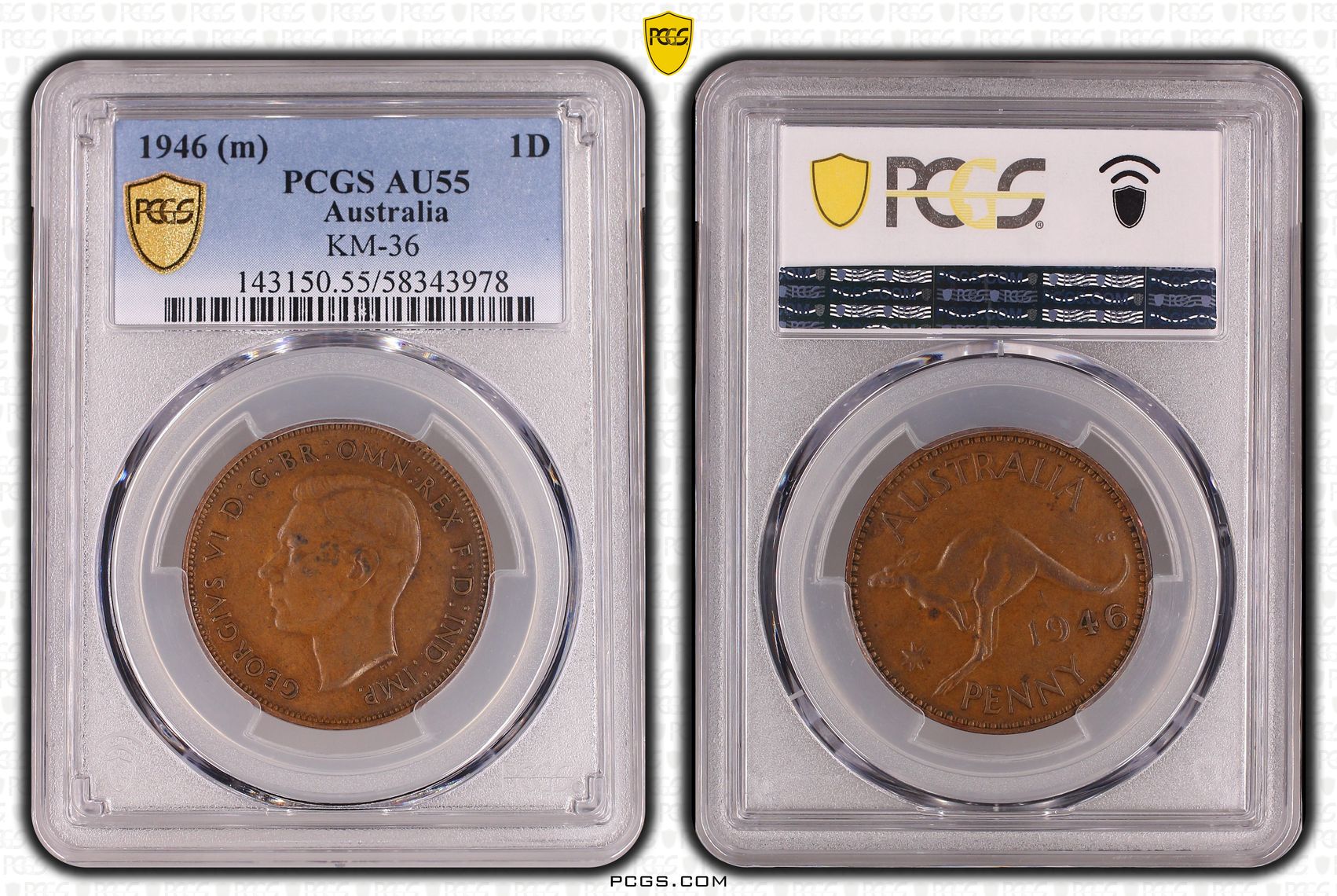 George VI, Penny, 1946, PCGS AU55BN