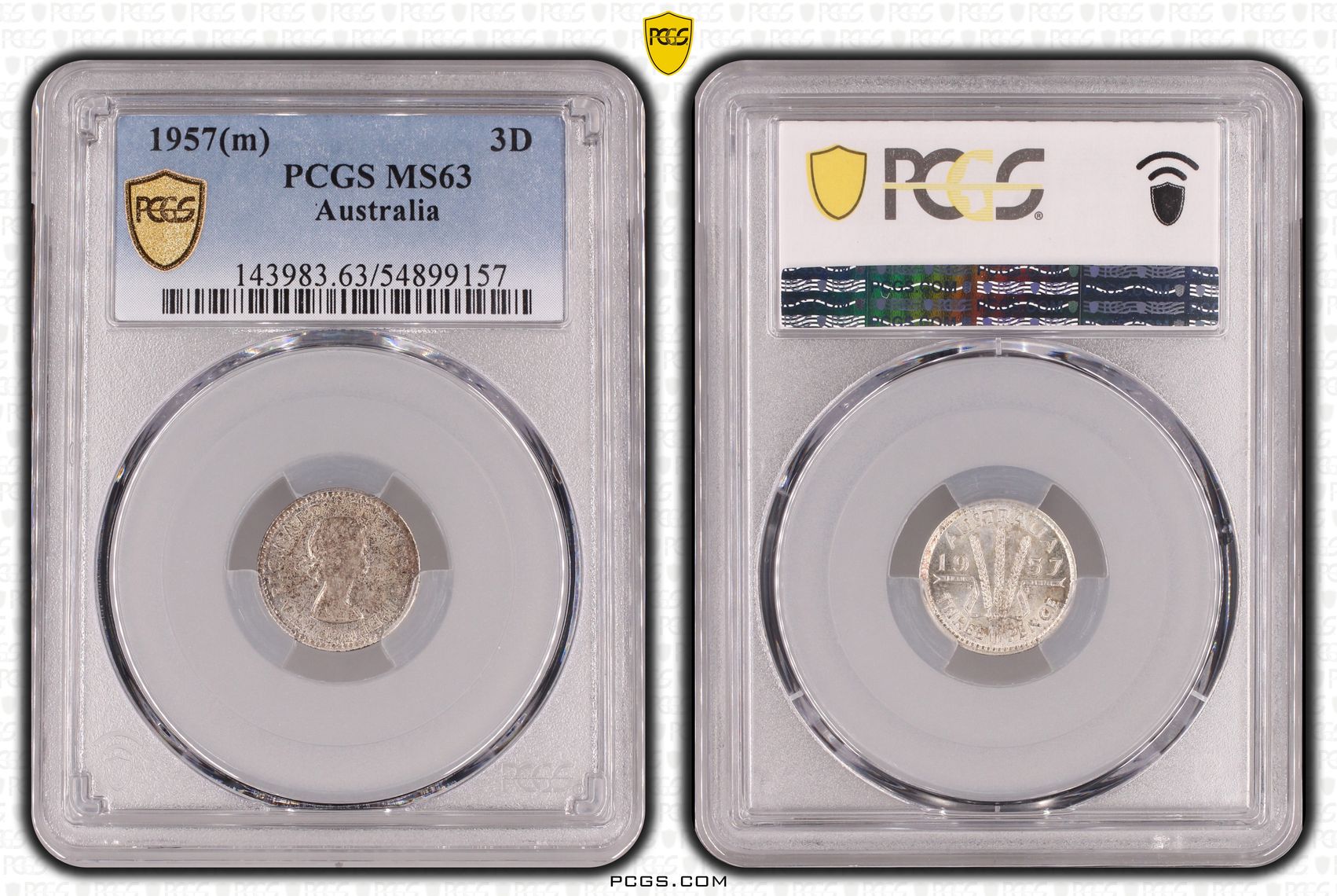 Threepence, 1957(m), PCGS MS63