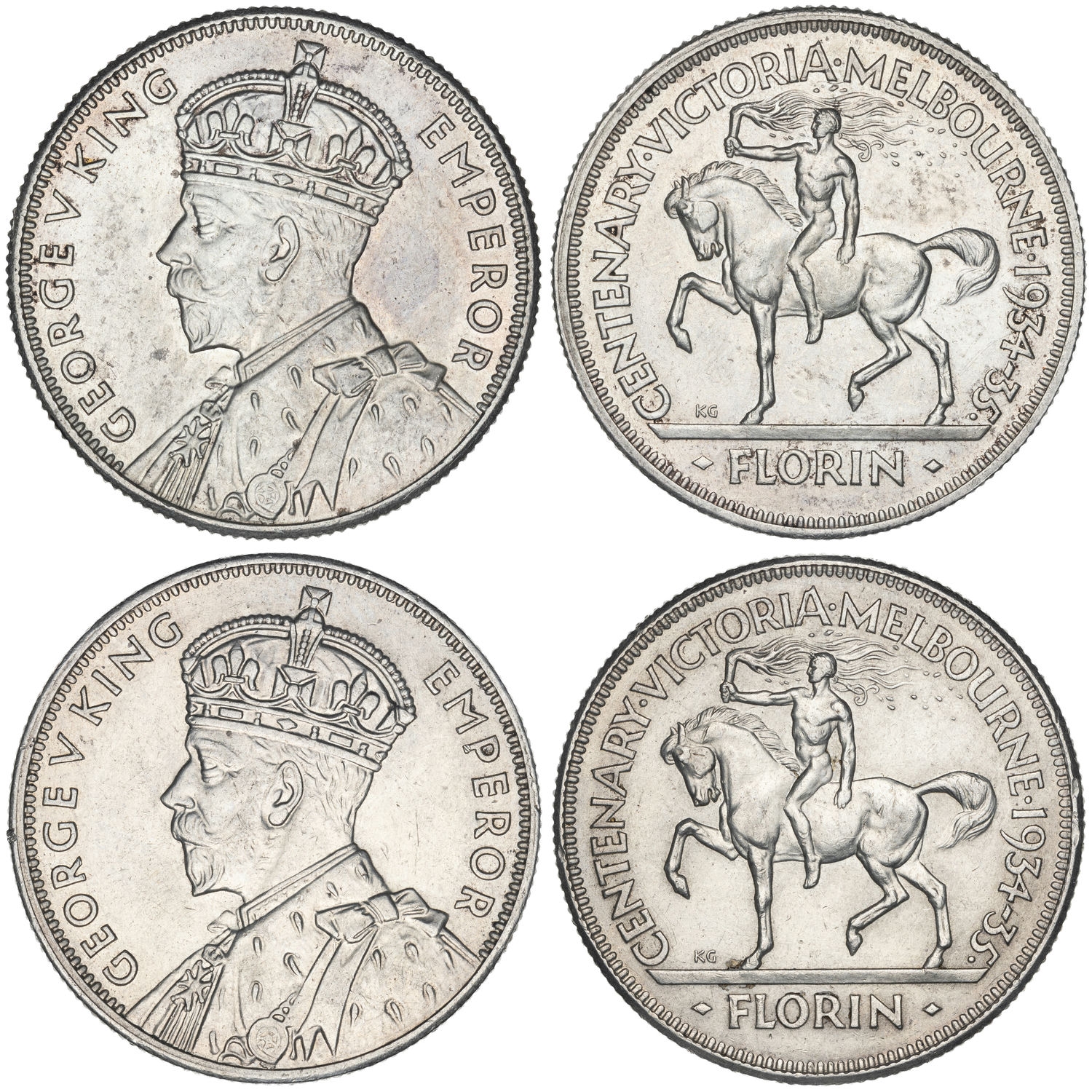 George V, Melbourne Centenary, Florin, 1934-35, aUNC