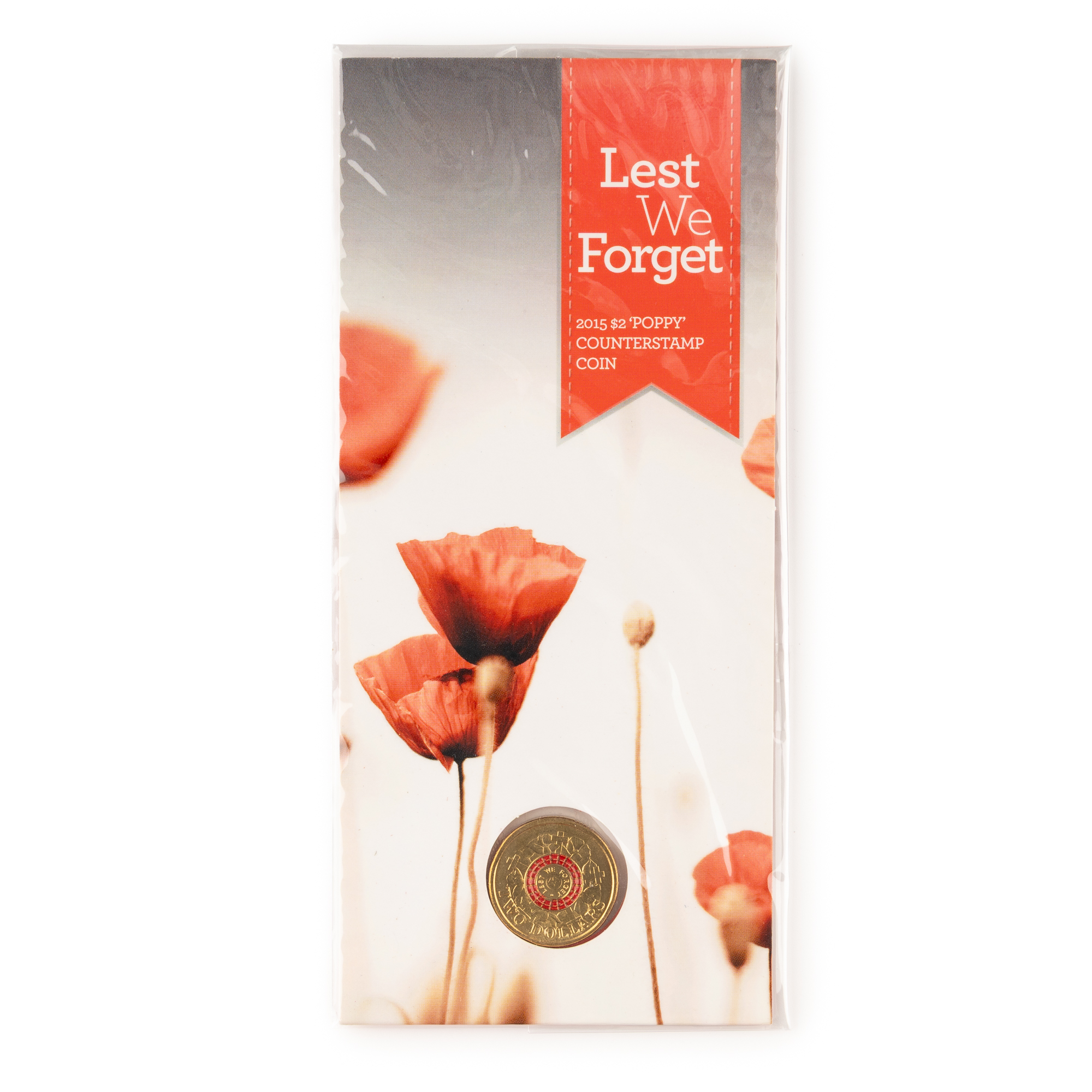 69 · Elizabeth II, Lest We Forget - Poppy Counterstamp, Two Dollars, 2015,  UNC