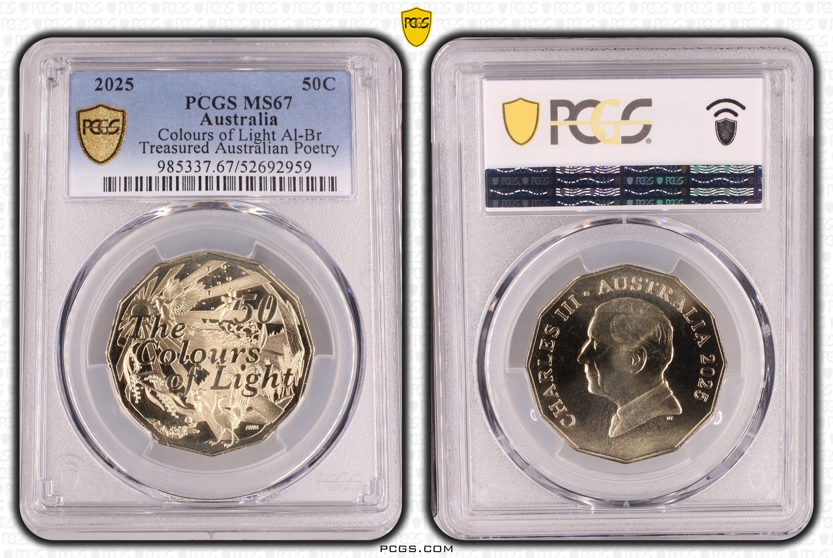 Colours of Light Al-Br Treasured Australian Poetry, Fifty Cent, 2025, PCGS MS67