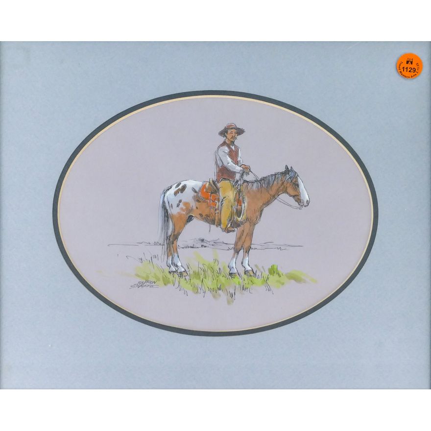Sharon Sharpe ''Cowboy'' Signed Mixed Media on Paper